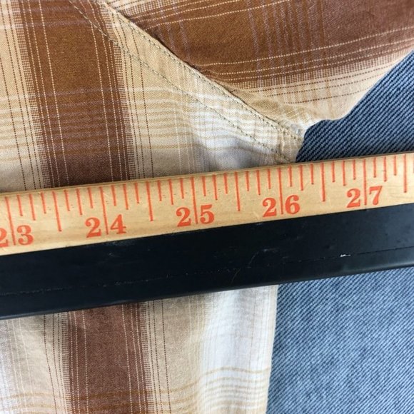 Buckle BKE 67 Pearl Snap Shirt 2XL XXL Long Sleeve Rockabilly Plaid Brown Men's - Picture 7 of 9